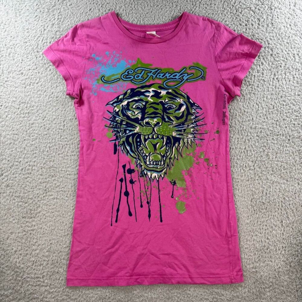 Ed-hardy Women's Pink and Purple T-shirt